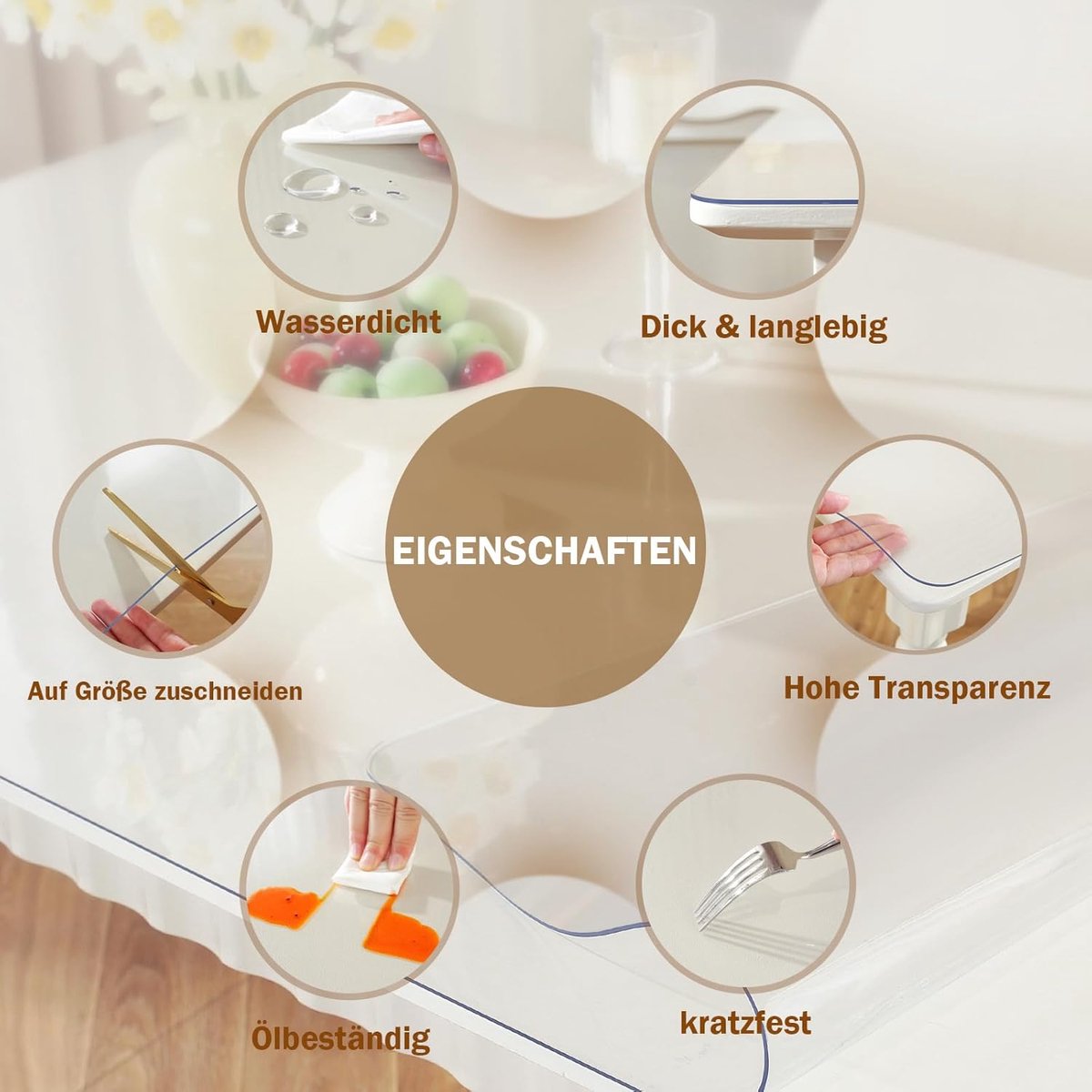 Tafelzeil Transparant 70x120 cm, Plastic Tafelkleed Transparant PVC, Waterdicht Tafelbeschermer Transparant, Wasbare Doorzichtig Tafelzeil 1.5mm dik