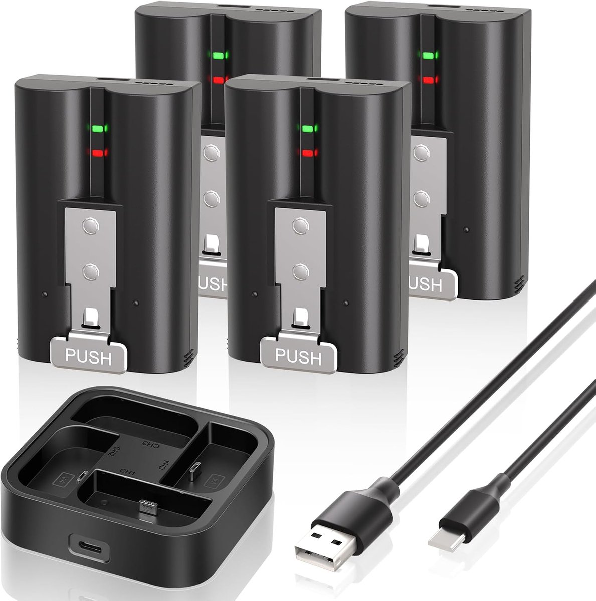 Set van 4 Batterij voor Ring video-deurbel met Laadstation 7200mAh | Li-ion Reserveaccu compatibel met Ring Video Doorbell 2/3/3 Plus/4, voor Stick Up Cam (2e en 3e generatie) en Spotlight Cam