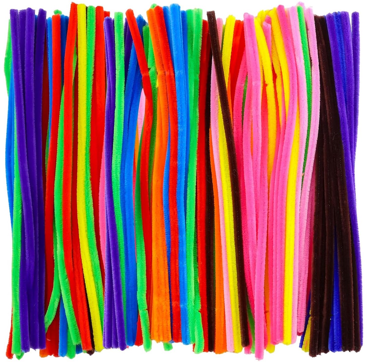 100 stuks pijpenragers, kleurrijk om te knutselen, 10 kleuren pijpenragers, chenilledraad, lang, 30 cm x 6 mm, pijpenrager voor pijpreiniger, knutselen, voor doe-het-zelf knutselprojecten