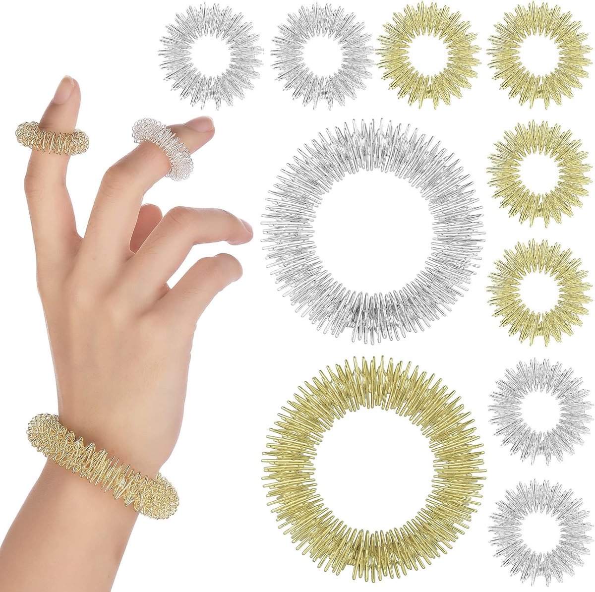 10 stuks stekelige sensorische vingerringen acupressuurringen sensorische vingerringen set pols massage armbanden fidget sensorisch speelgoed stille stressreductiemiddel en stimulator