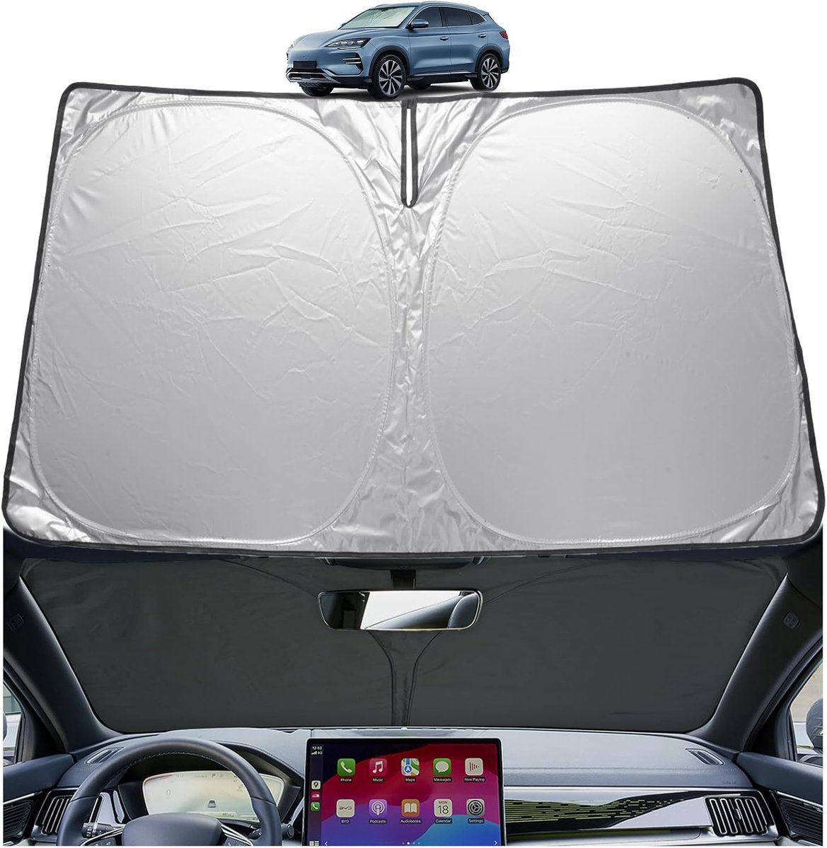 Compatibel met BYD Seal U DM-i EV 2026 2025 2024 zonwering voorruit binnen, Song Plus DMi accessoires voorruit zonneklep, UPF 50+ UV-bescherming, koeling