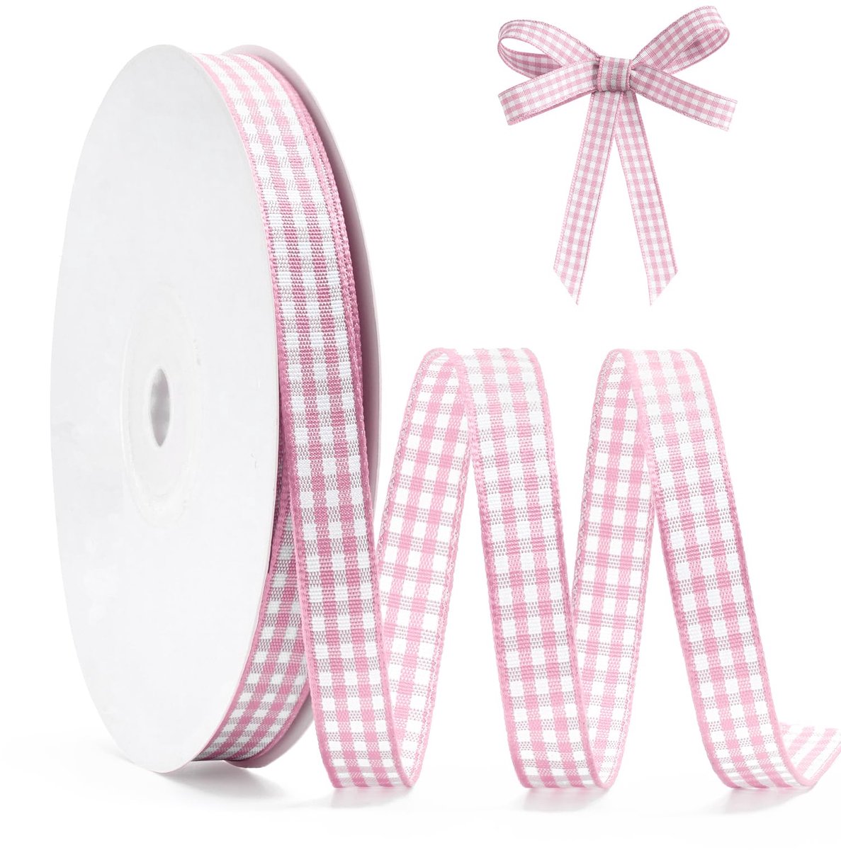Ginghamlint 3/8 inch - Roze en wit - Buffalo geruit - Perfect voor geschenkverpakking - ShopVlot