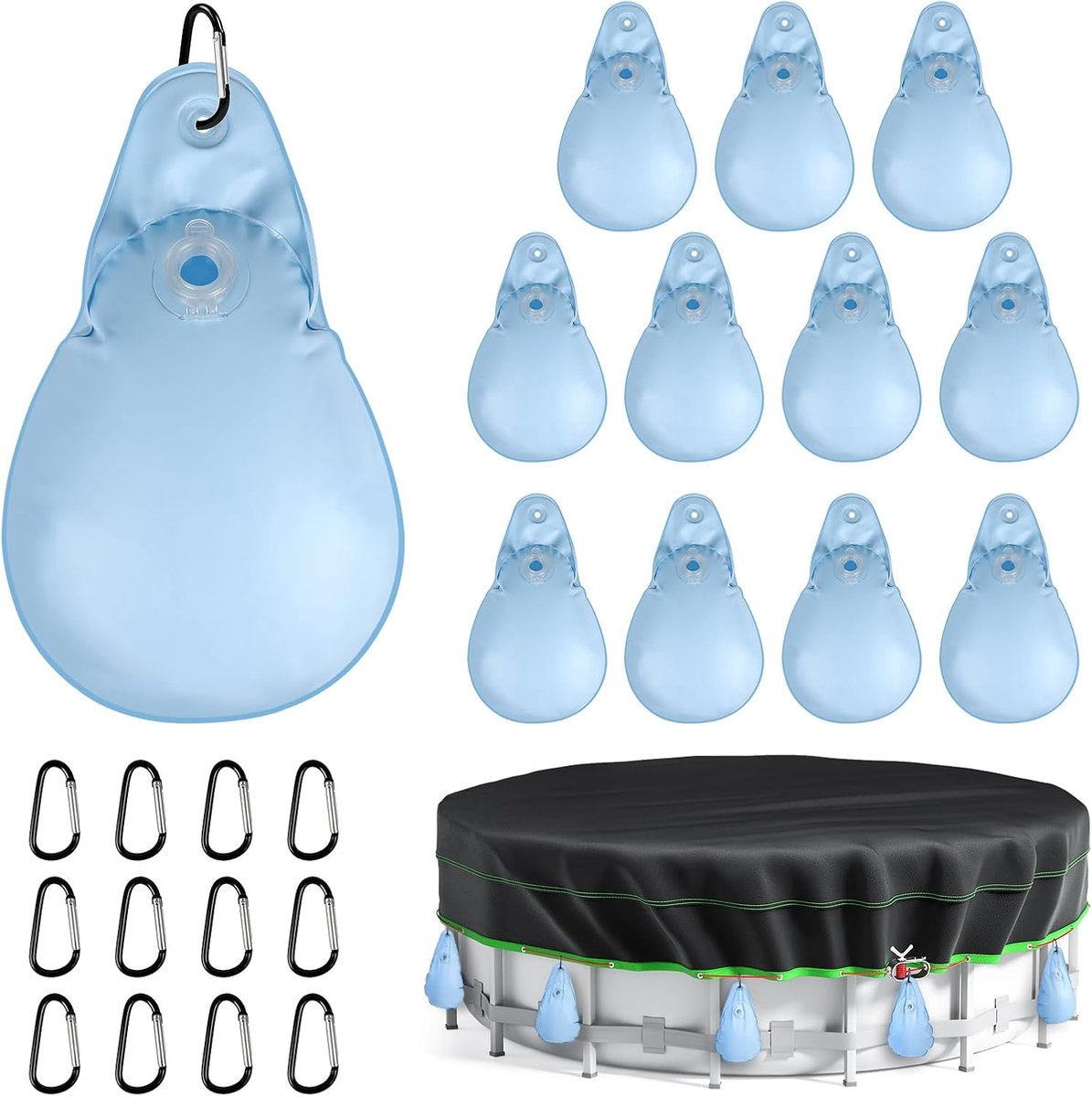 Waterzakken voor zwembad 12 stuks - PVC teardrop vorm - met 12 karabiners - voor het bevestigen van zeil - ShopVlot