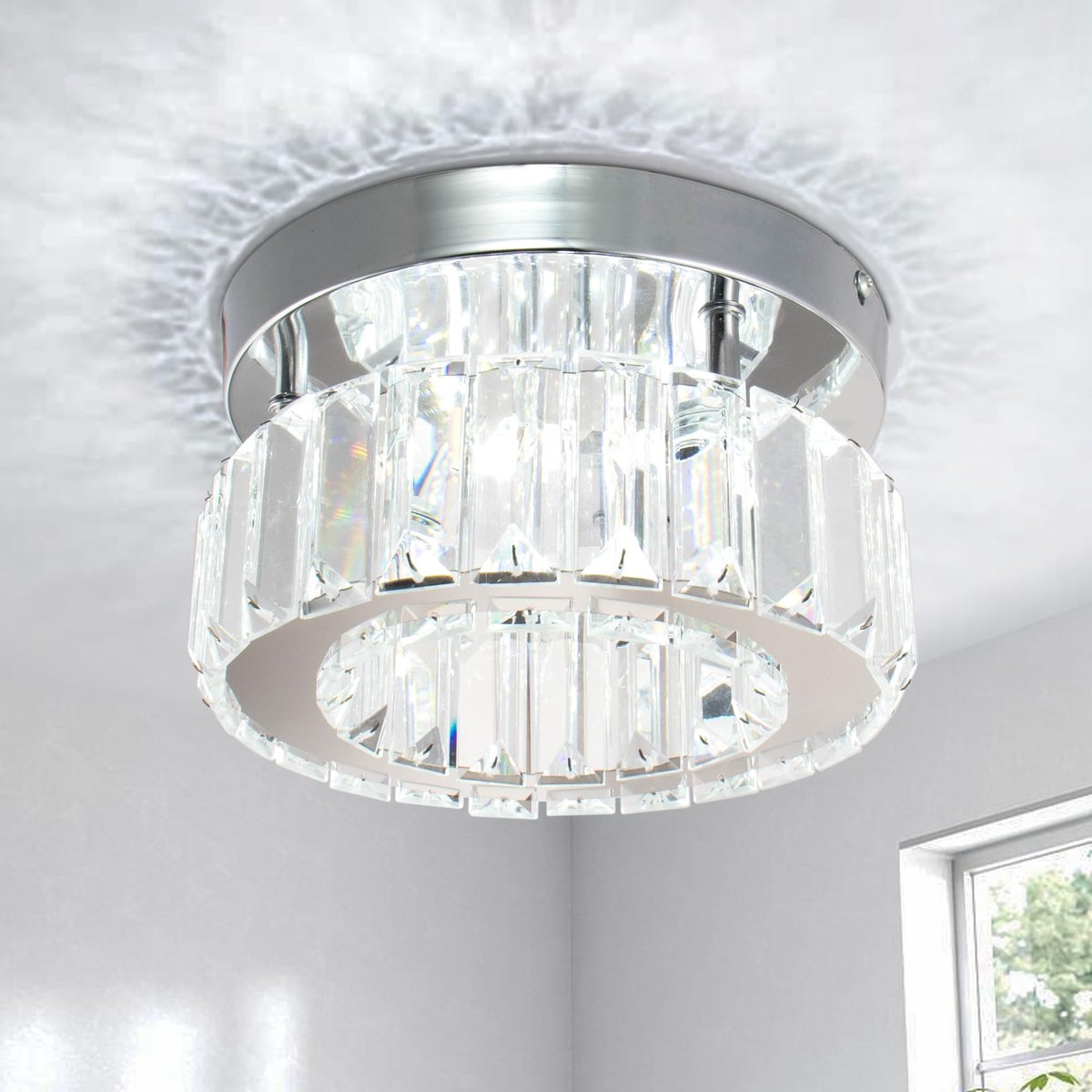 Plafondlamp Kroonluchter - Rond - Kristallen Afwerking - Perfect voor Slaapkamer en Gang - ShopVlot