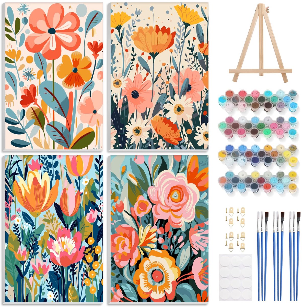 verf op nummer bloemen - ingelijst - voor volwassenen en kinderen - creatief schilderen - ShopVlot