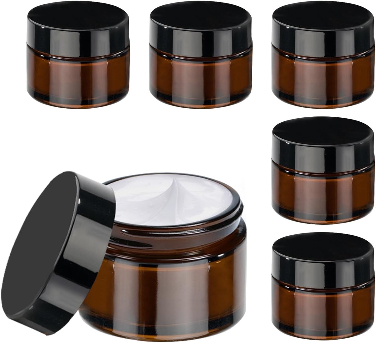Glazen potjes 50ml - Bruin glas - Cosmetische verpakking - Perfect voor lotions en crèmes - ShopVlot