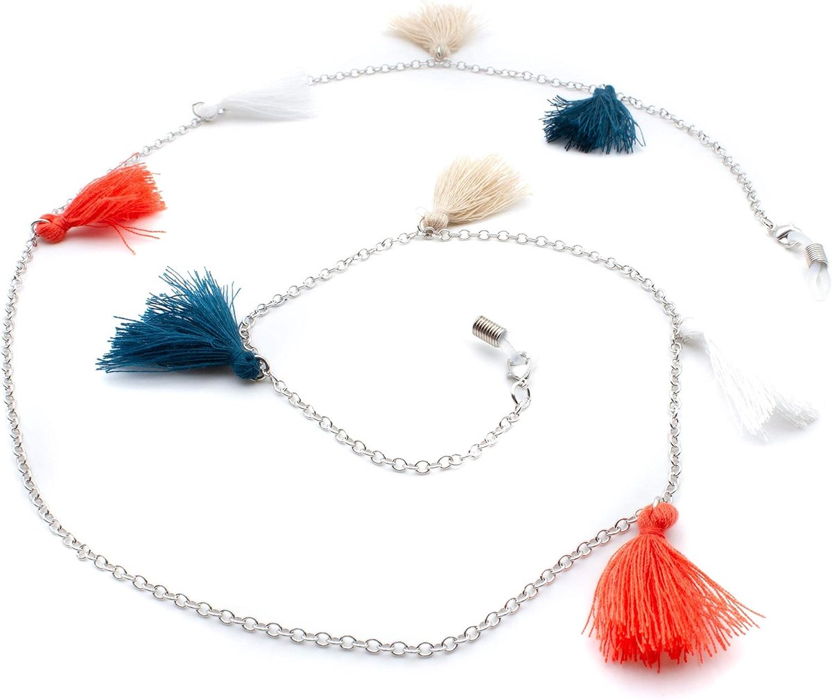 Brilketting zilver - 925 zilver met kleurrijke vlaggen - unisex voor leesbrillen & zonnebrillen - ShopVlot