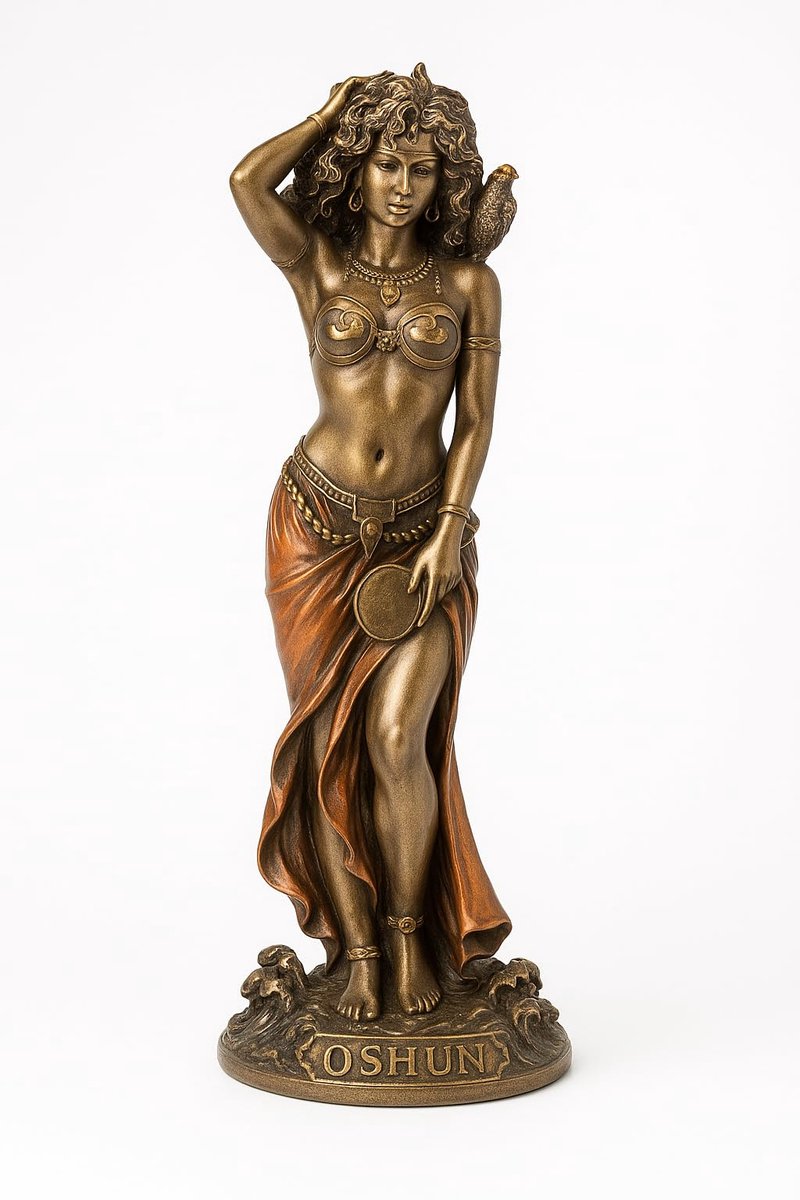Decoratieve figuur Oshun godin - 9 cm antiek bronzen hars - Yoruba mythologie - symboliseert liefde en schoonheid - ShopVlot