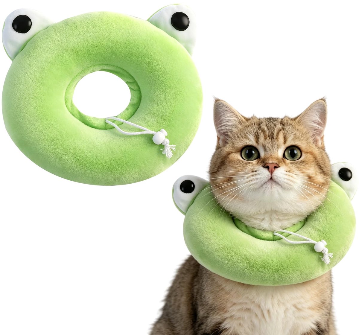 Kraag voor katten en honden tot 10 kg - verstelbaar - zacht kikkerdesign - voorkomt likken - ShopVlot