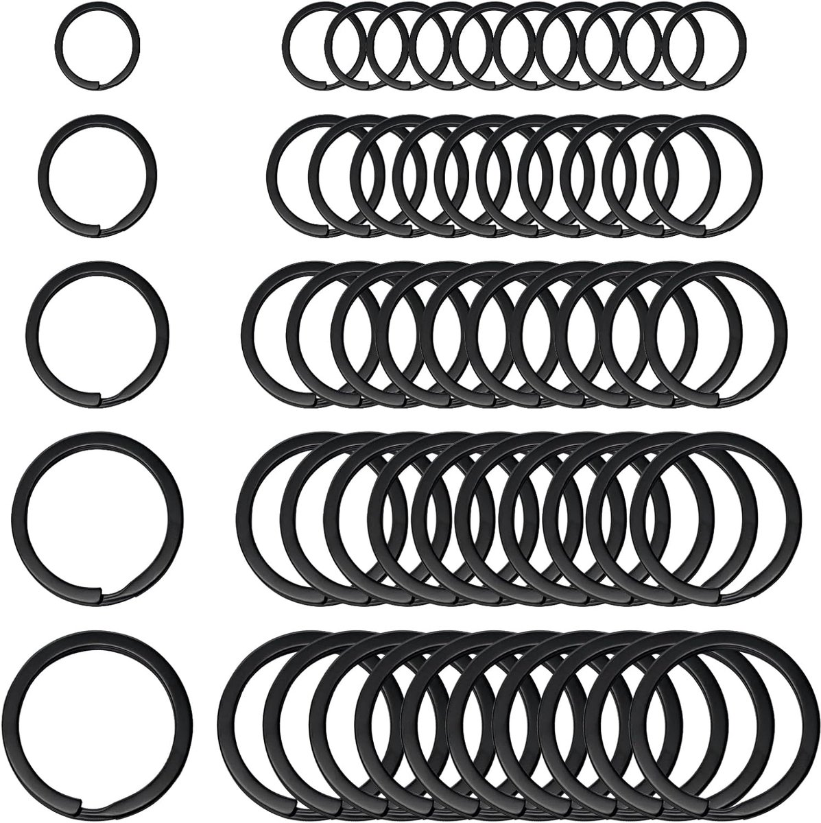 Sleutelhangers 50pcs - RVS 30/28/25/20/15mm - Zwart - Ideaal voor DIY en naamlabels - ShopVlot