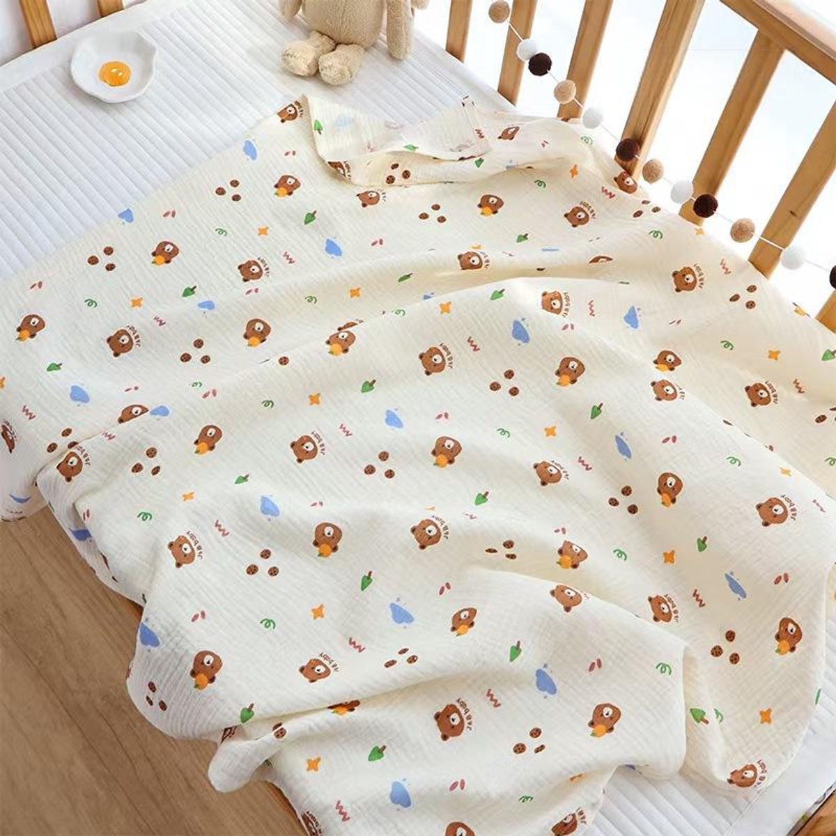 Babywikkeldeken, groot formaat 100x100 cm, dubbellaags katoenen gaasdeken, ultrazacht katoenen gaas, geschikt om in te wikkelen of als klein dekentje voor babyjongens en -meisjes,Appelbeer