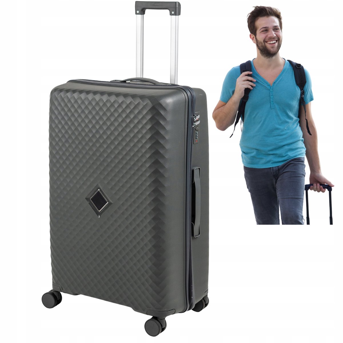 Grote grijze reiskoffer van PP, 75cm, 116L, met 4 wielen