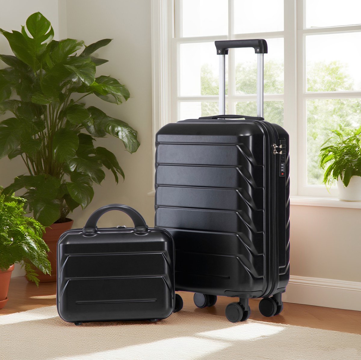 COVREO Kofferset 19 inch en 14 inch zwart, ABS hardcase met cijferslot