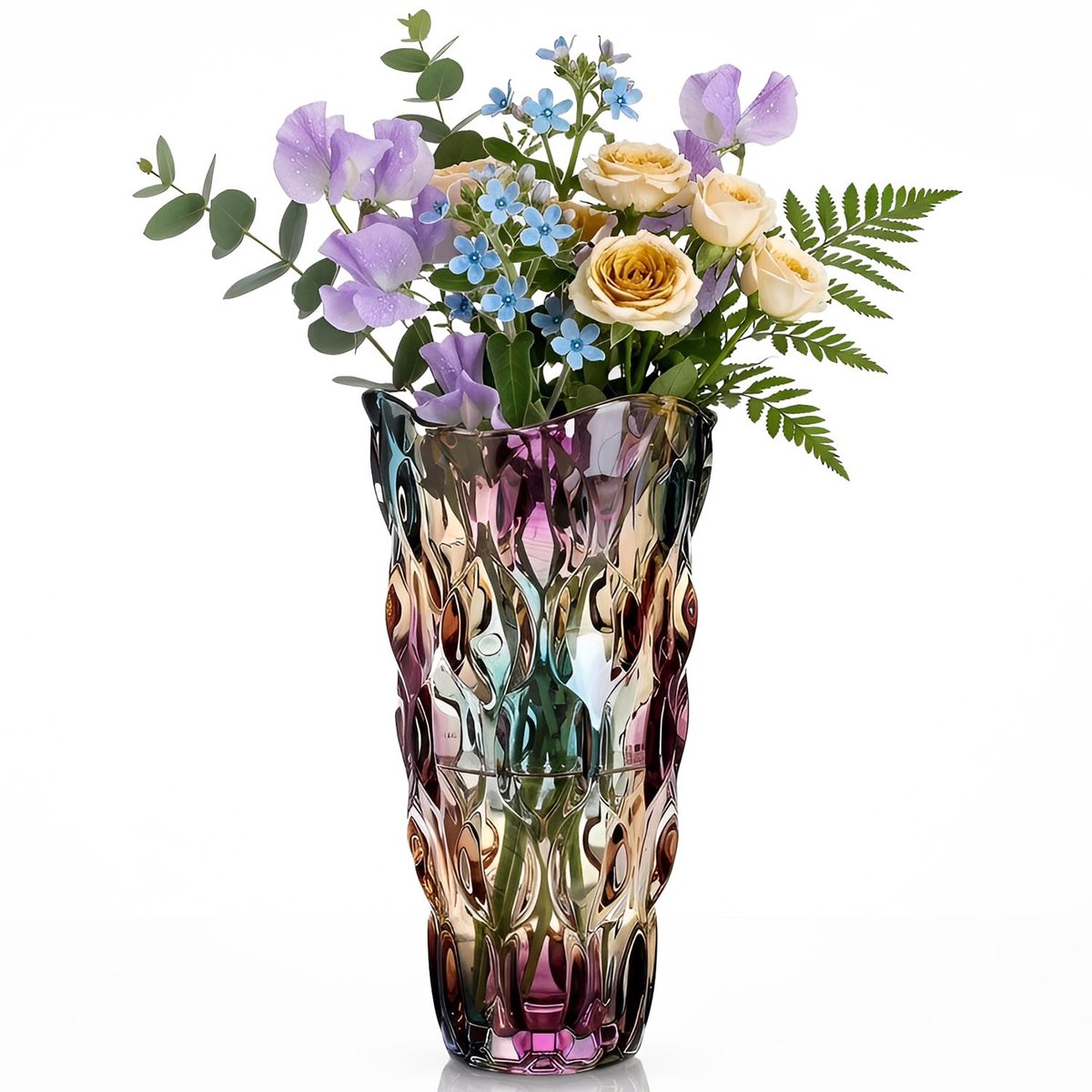 Bloemenvaas woondecoratie - gekleurde glazen vaas - gedraaid kristal - perfect voor pampasgras - ShopVlot