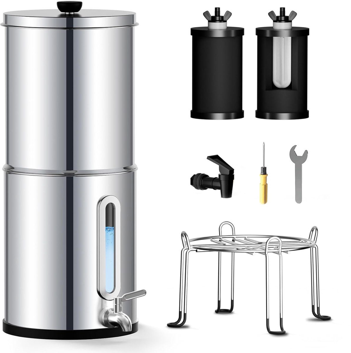 Gravity water filter systeem 8.5 liter - RVS met waterniveau-indicator - Veilig drinkwater - ShopVlot