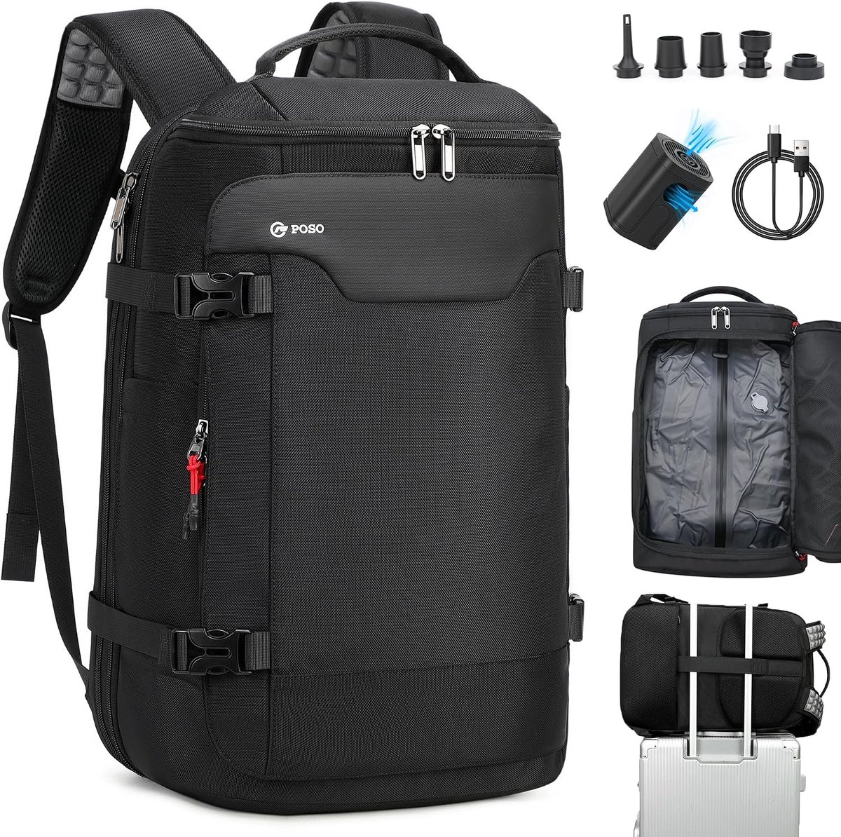 Vacuum Backpack 60L - Uitbreidbaar - Diep Zwart - Ruimtebesparend voor reizen - ShopVlot