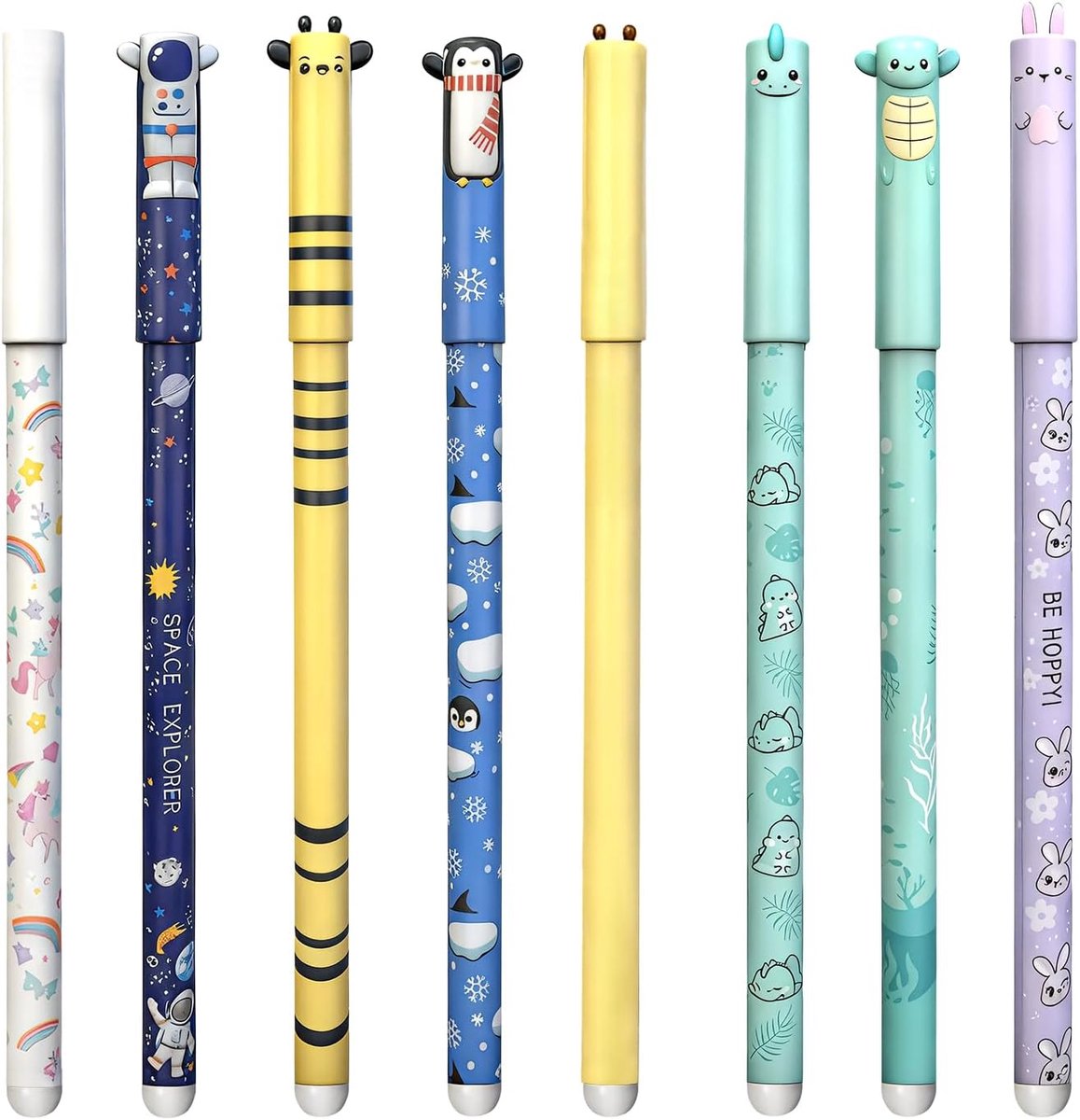 Set van 14 uitwisbare gelpennen - thermogevoelige rollerbalpen - diermotieven - vlekvrij schrijven - ShopVlot