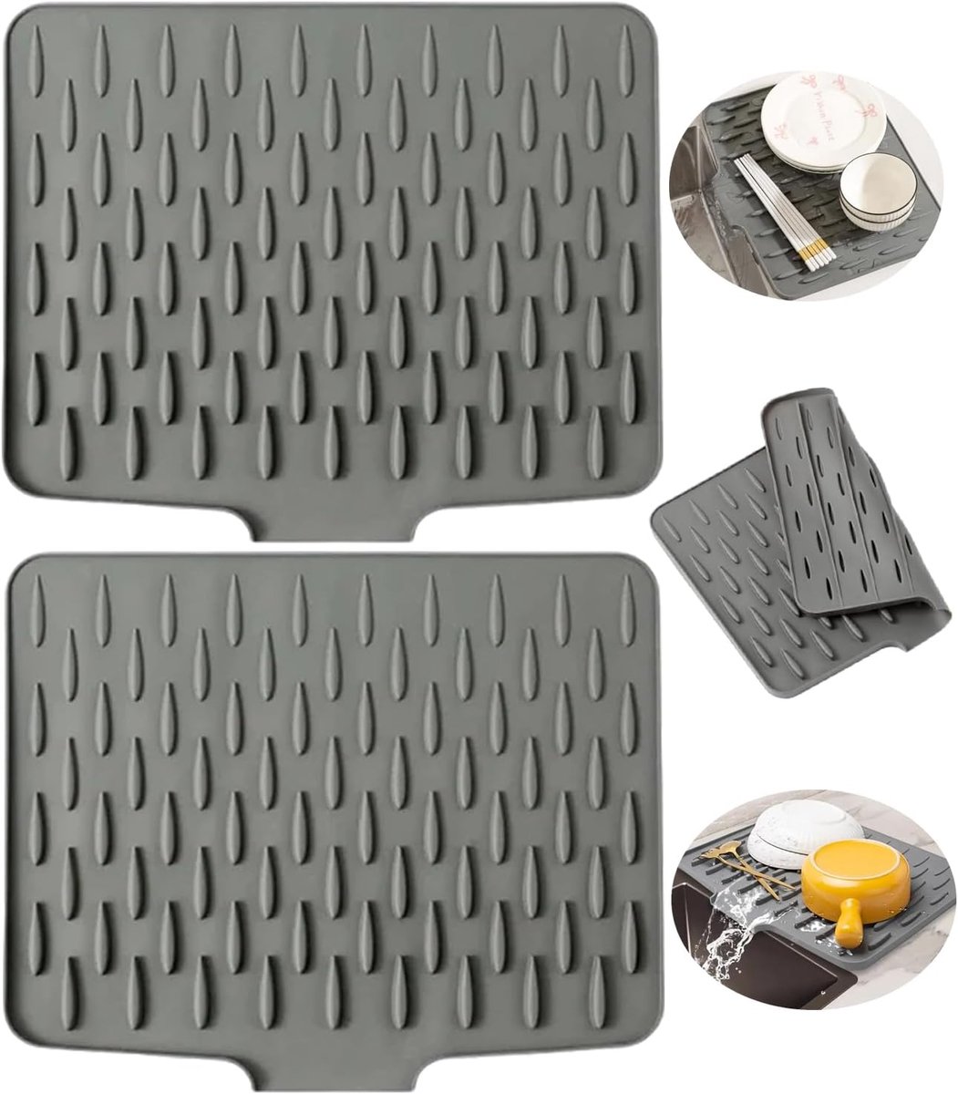 Afwasdruipmat 2 Stuks - Lekvrije Siliconen Bescherming - Effectieve Waterafvoer - Houdt Werkblad Droog - ShopVlot