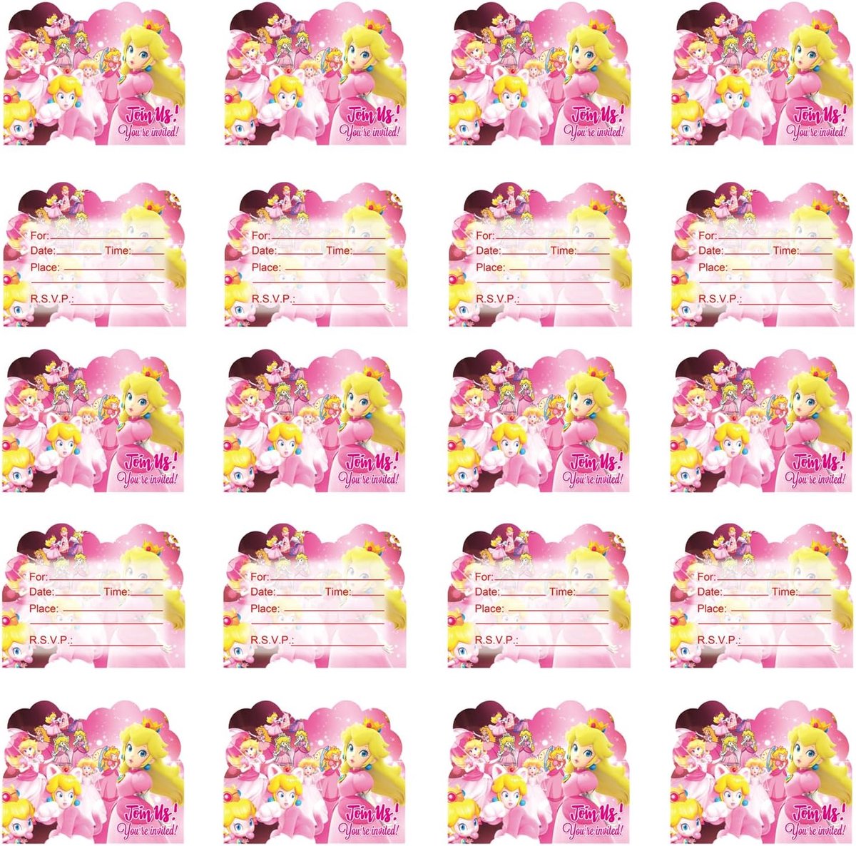 Verjaardagsuitnodigingskaarten - Prinses Perzik - Gepersonaliseerd - Perfect voor verjaardagsfeest - ShopVlot