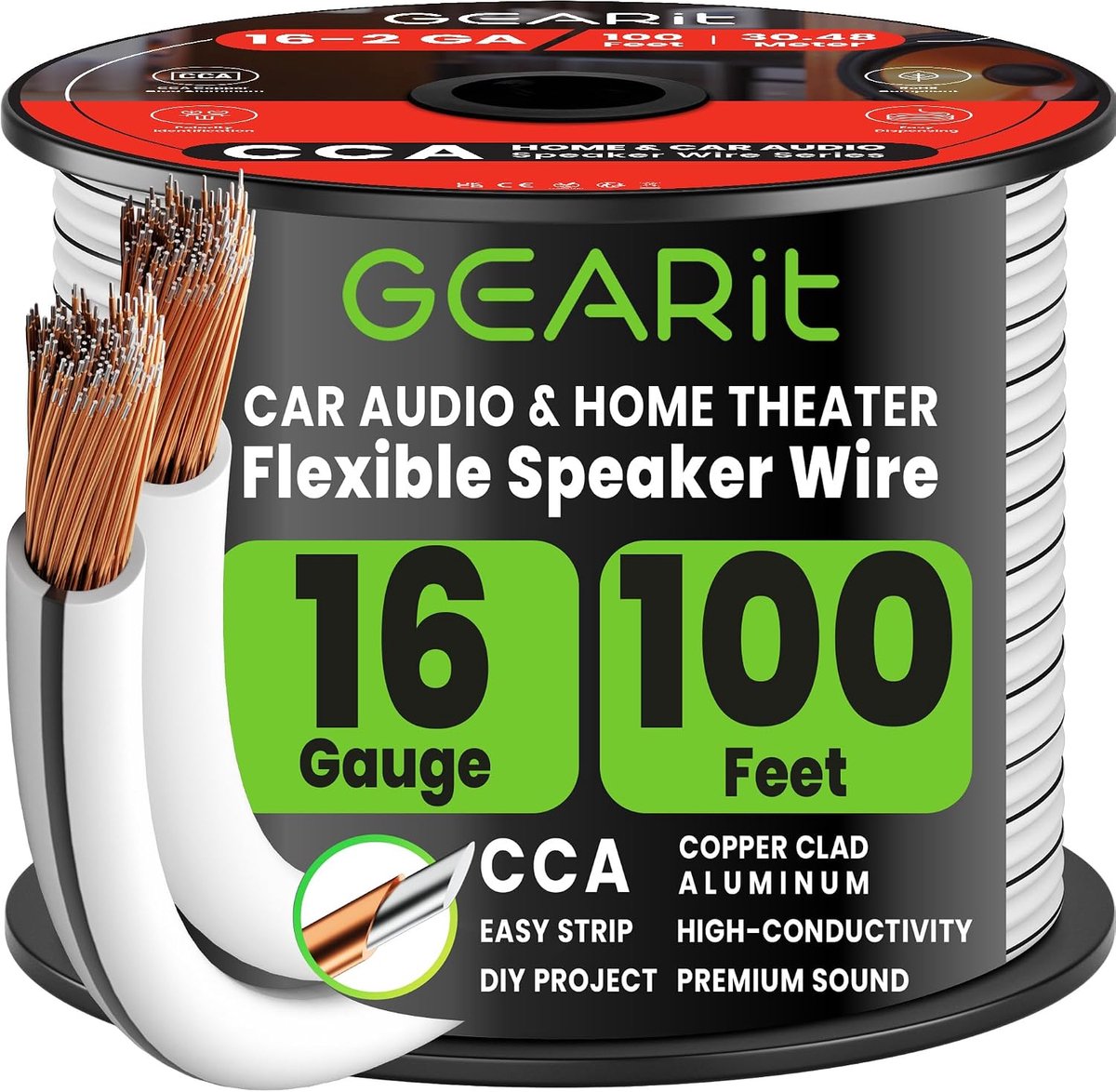 Luidsprekerkabel 16-AWG (30,48m) - Zwart - Professionele kwaliteit - Ideaal voor custom installaties - ShopVlot
