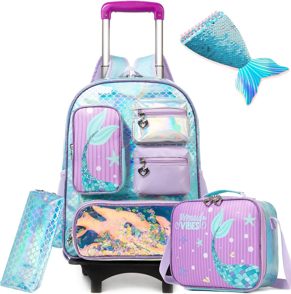 Wieltassen voor meisjes - paars zeemeermin - inclusief etui en lunchtas - ideaal voor school - ShopVlot