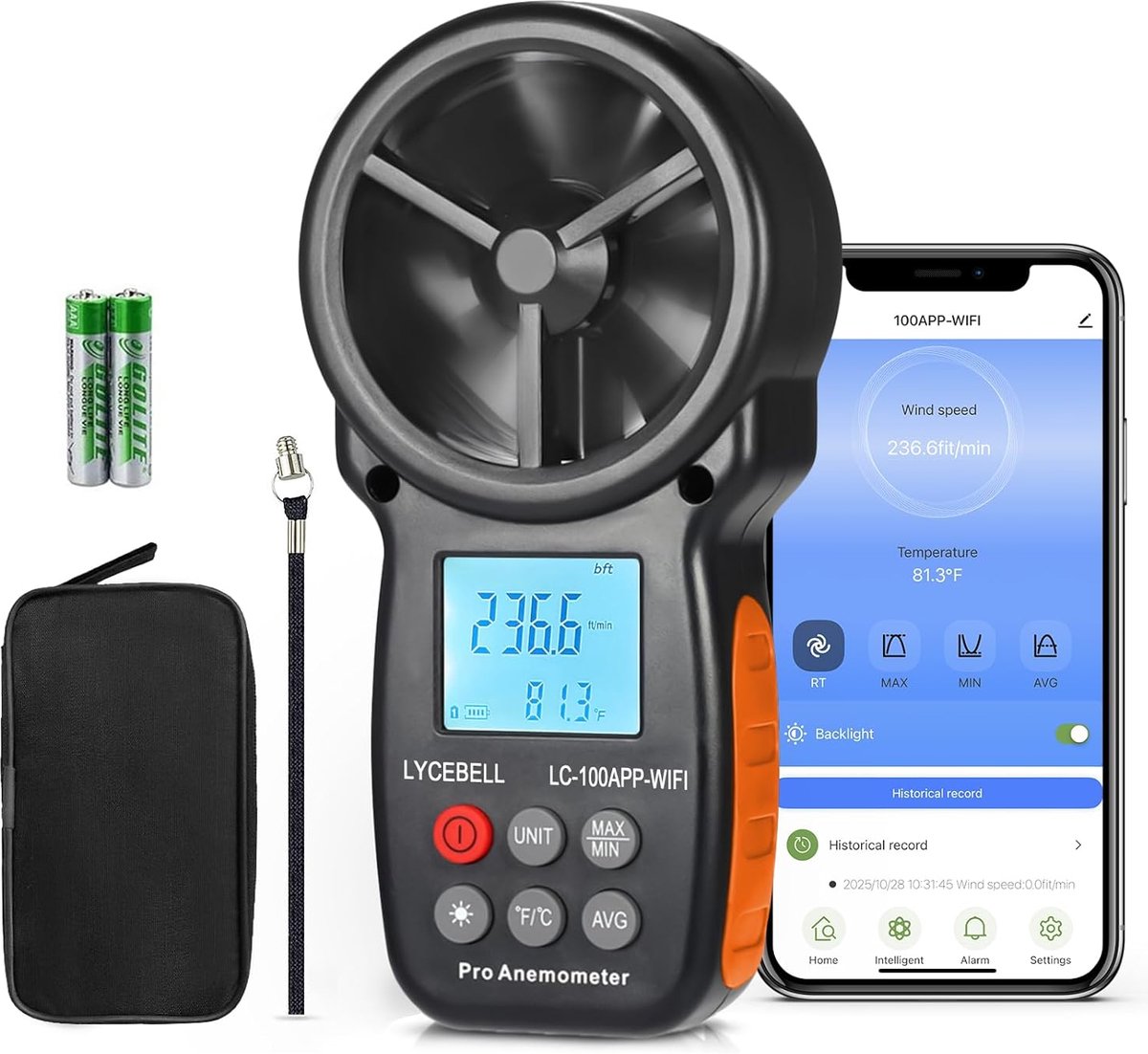 Anemometer windmeter - Wi-Fi app verbinding - real-time wind- en temperatuurmeting - ideaal voor drone en watersport - ShopVlot