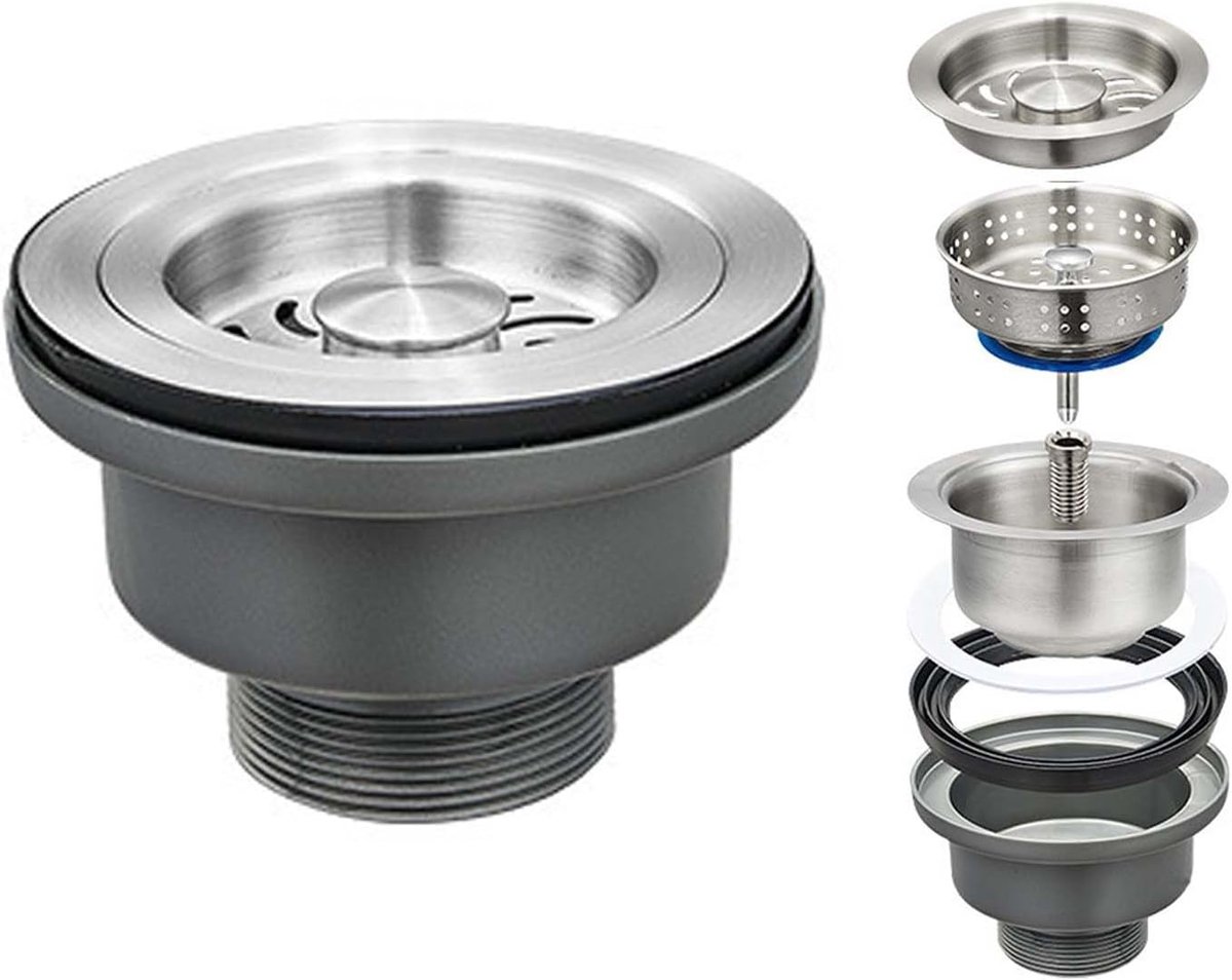 Gootsteenafvoer 3-1/2 inch - 304 RVS - Met Afdichtdeksel - Geschikt voor Keuken en Badkamer - ShopVlot