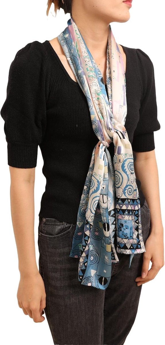 Sjaal dames 90x90 cm - zijde - kunstafdruk van Klimt - stijlvol accessoire - ShopVlot