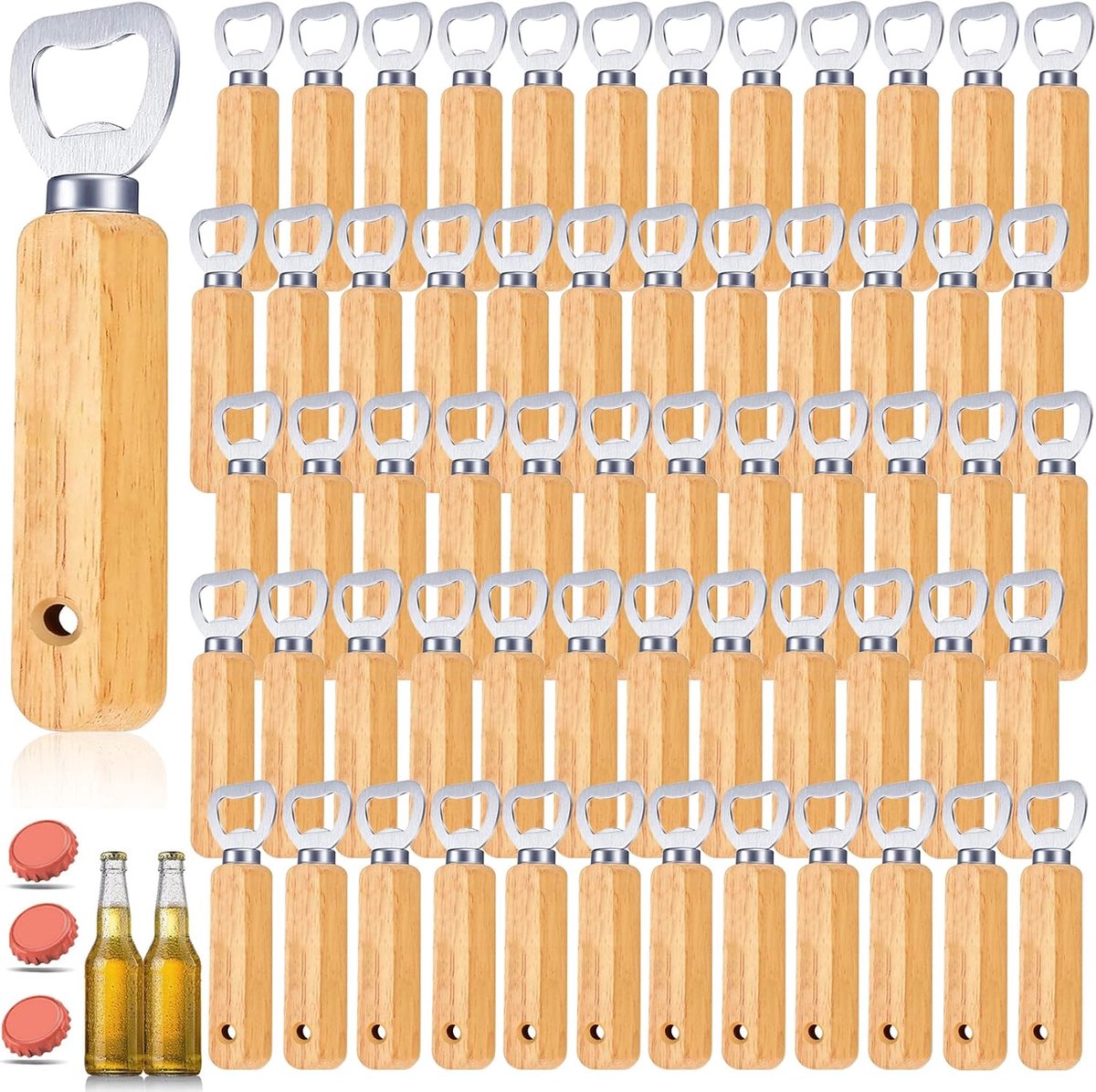 Houten Flessenopener 60-delig - Ergonomisch Handvat - Persoonlijk Te Personalizeren - Ideaal voor Thuis en Buiten - ShopVlot