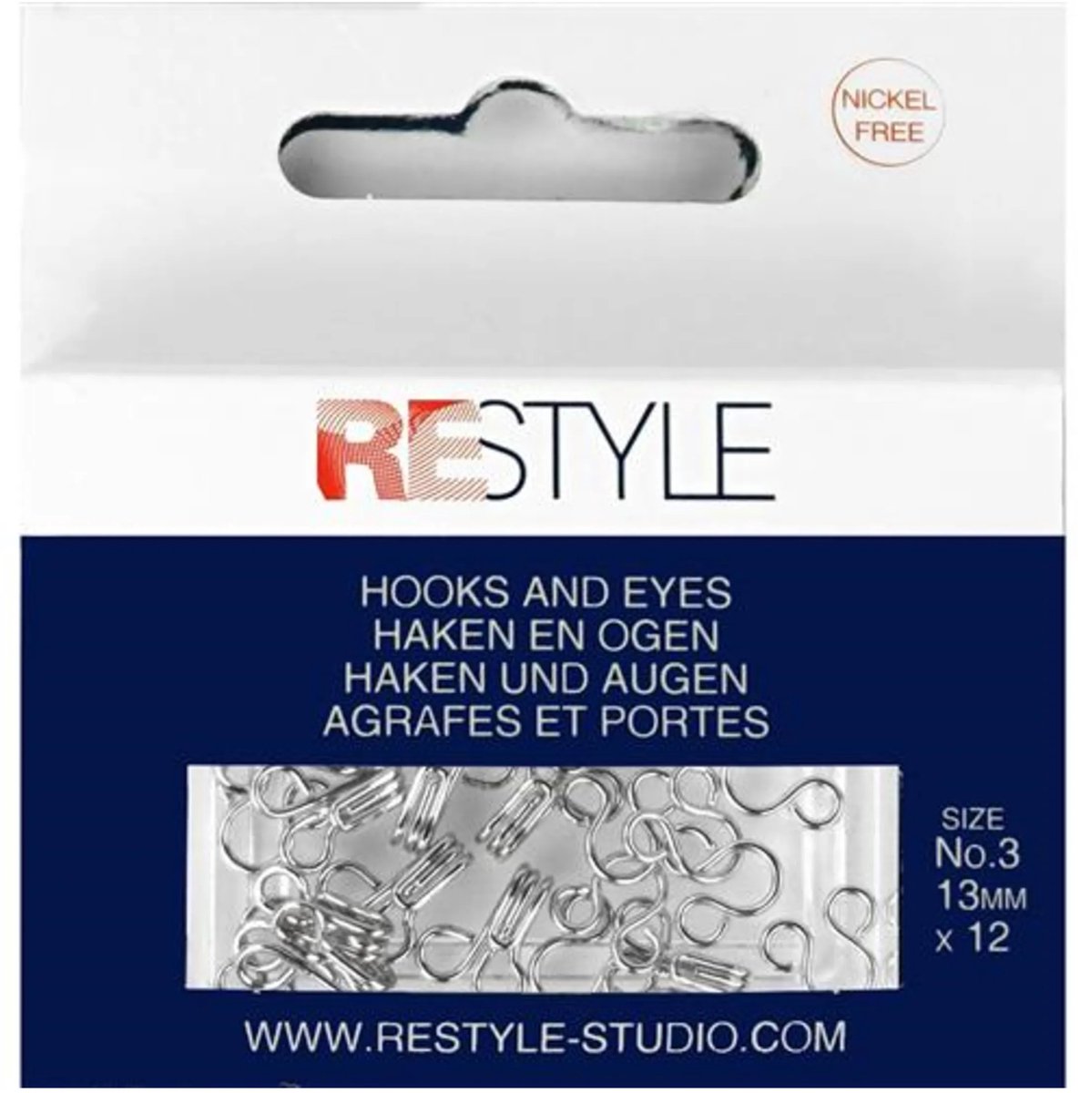 Haken en ogen nr. 3 zilver, 12 stuks