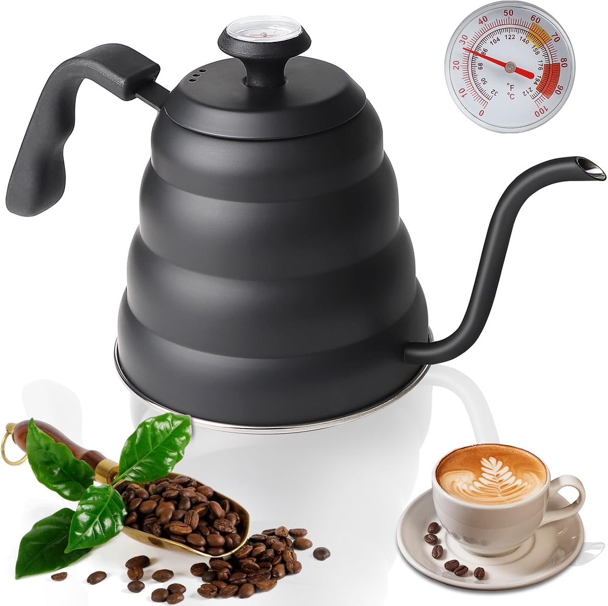 Waterkoker 1,2 L - RVS Zwart - Thermometer - Ergonomische handgreep - ShopVlot