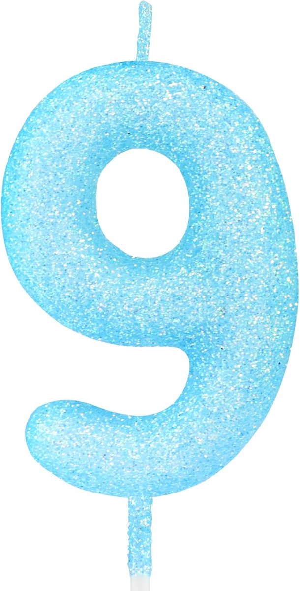 Verjaardagscadeau Kaarsen 9 - Glitter Blauw - Nummer 9 Kaars voor Taart - Perfecte Versiering voor Verjaardagen - ShopVlot