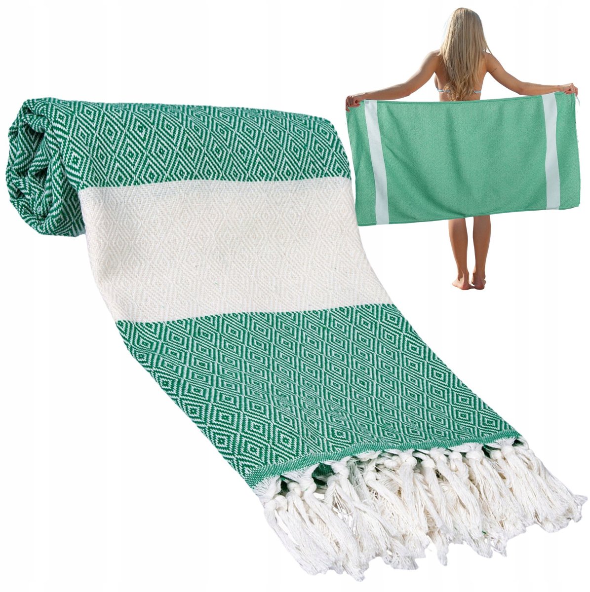 Grote Katoenen Strandhanddoek 90x170 cm - Groen