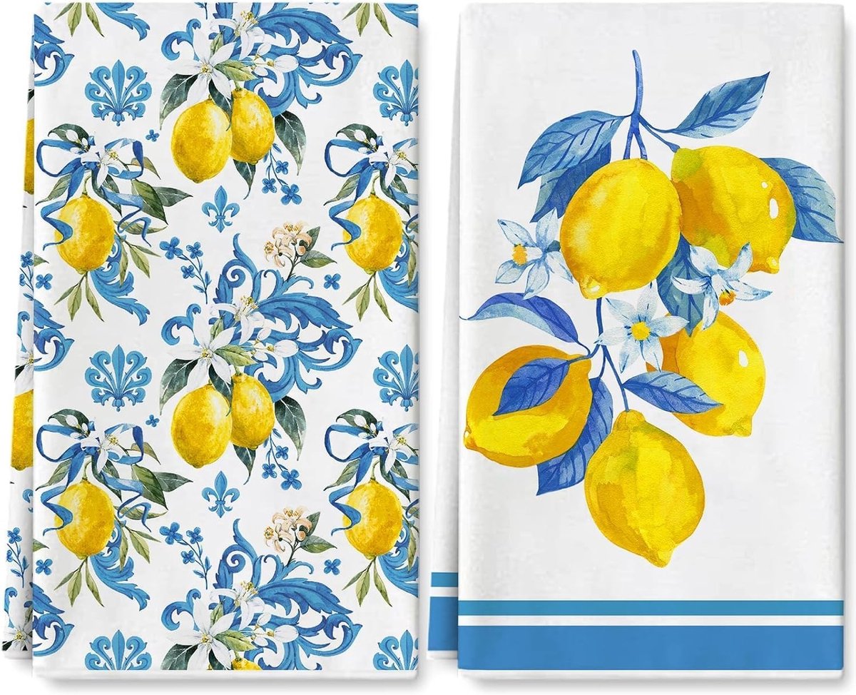 Keukenhanddoeken 40 x 60 cm - Lemon bloemen design - Absorberend en sneldrogend - Perfect voor lente en zomer - ShopVlot