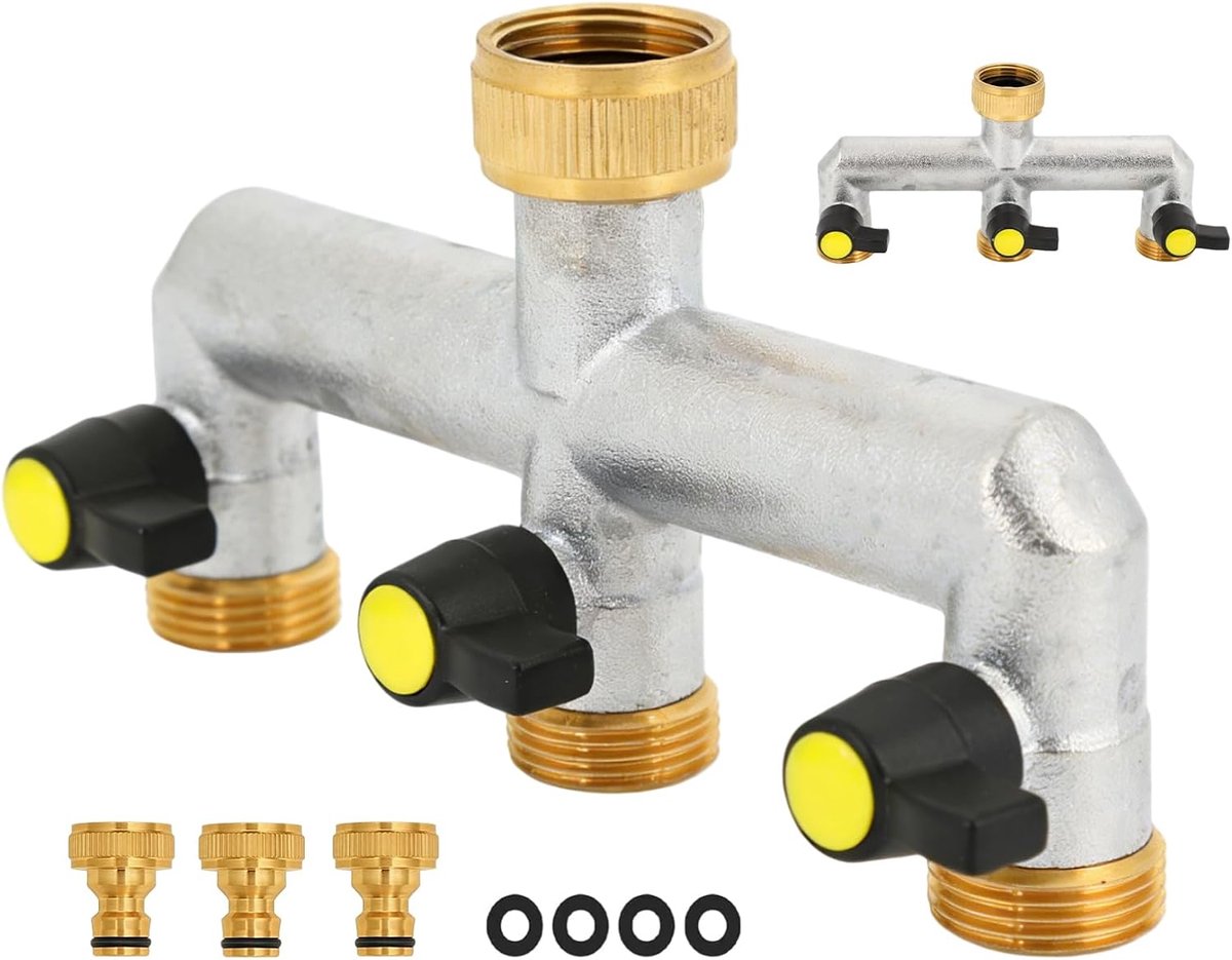 3-weg waterverdeler 3/4 inch - metalen constructie - met 3 afsluitkranen - ideaal voor tuin - ShopVlot