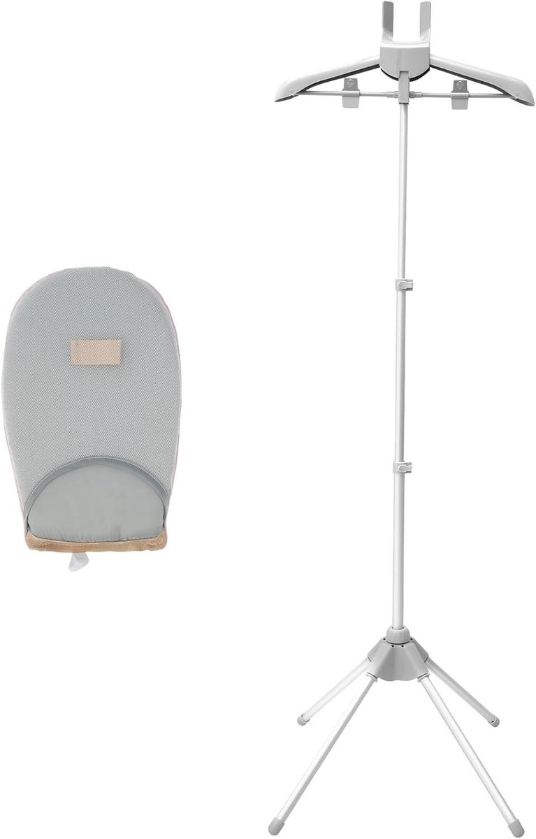 Stoomkledingrek met strijkplankje - Kledingstomer rek - Kreukvrij maken kleding - Draaibaar ontwerp - 84-160 cm hoogte - Grijs