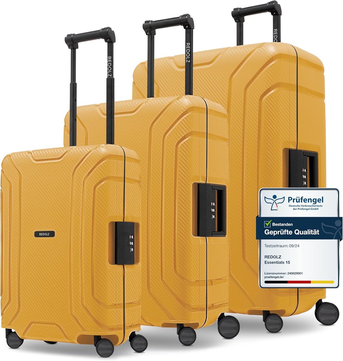 SnelShoppen - Kofferset 3-delig, harde schaal, donkergeel, ruime bagage voor vakantie, reizen, weekendje weg, lichtgewicht, verschillende maten