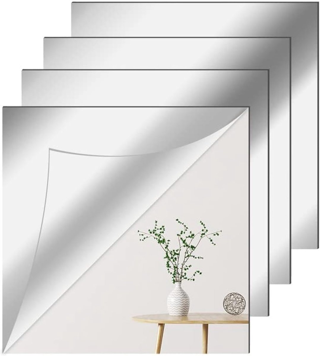 Spiegelfilm wandspiegel 30 x 30 cm - flexibele spiegeltegels - zelfklevende wandstickers - creatieve wanddecoratie - ShopVlot