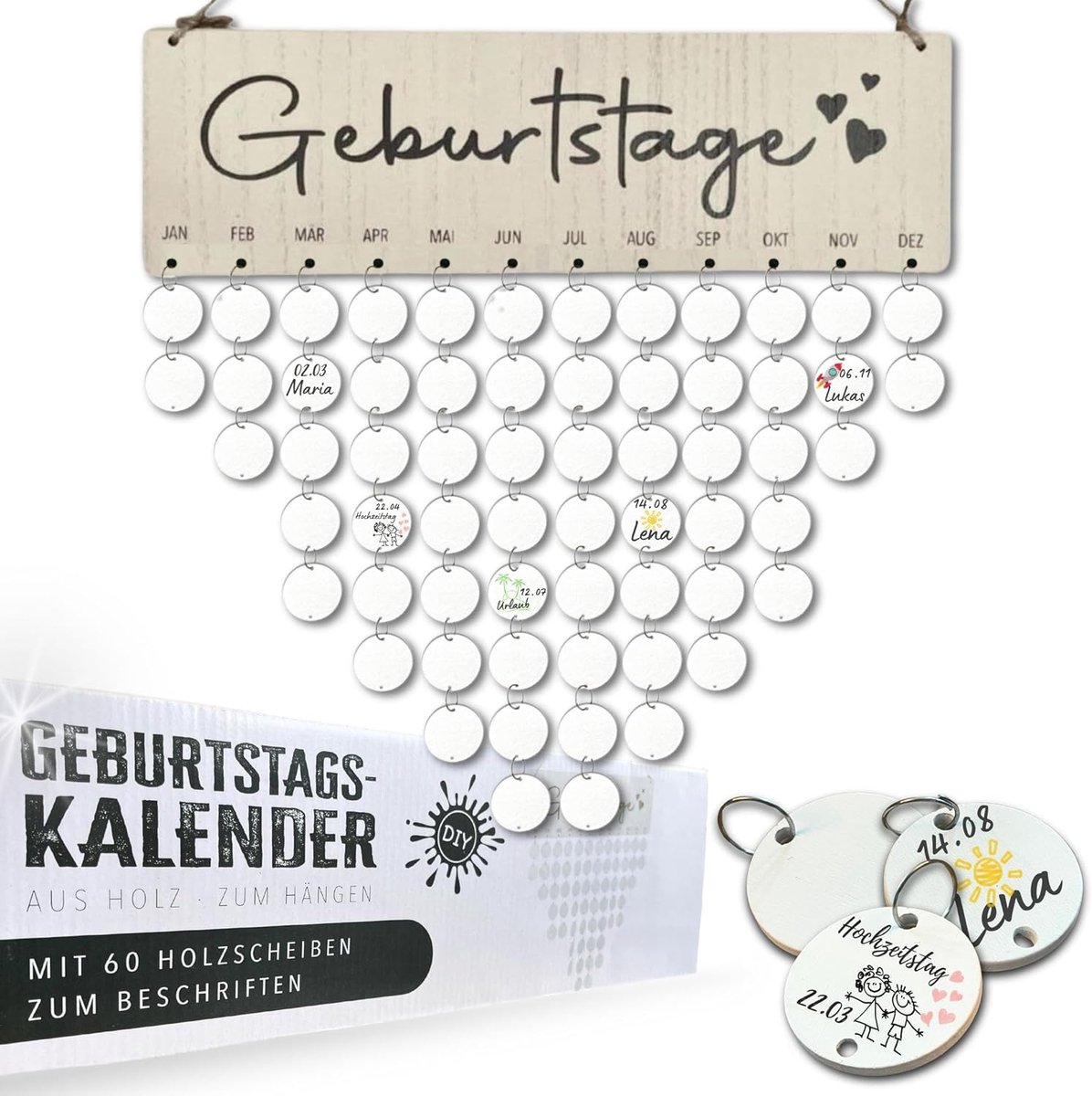 Verjaardagskalender - houten schijven - wanddecoratie - altijd op de hoogte van verjaardagen - ShopVlot