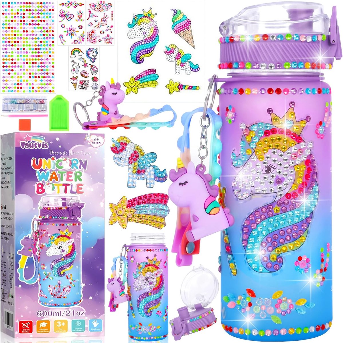 drinkfles voor kinderen 600ML - knutselset met eenhoorns - lekvrij - stimuleert creativiteit - ShopVlot