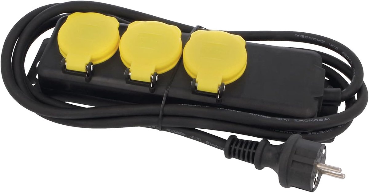 Verlengsnoer 3 sockets - waterdicht met scharnierdeksel - IP44 spatwaterdicht - ideaal voor binnen en buiten gebruik - ShopVlot