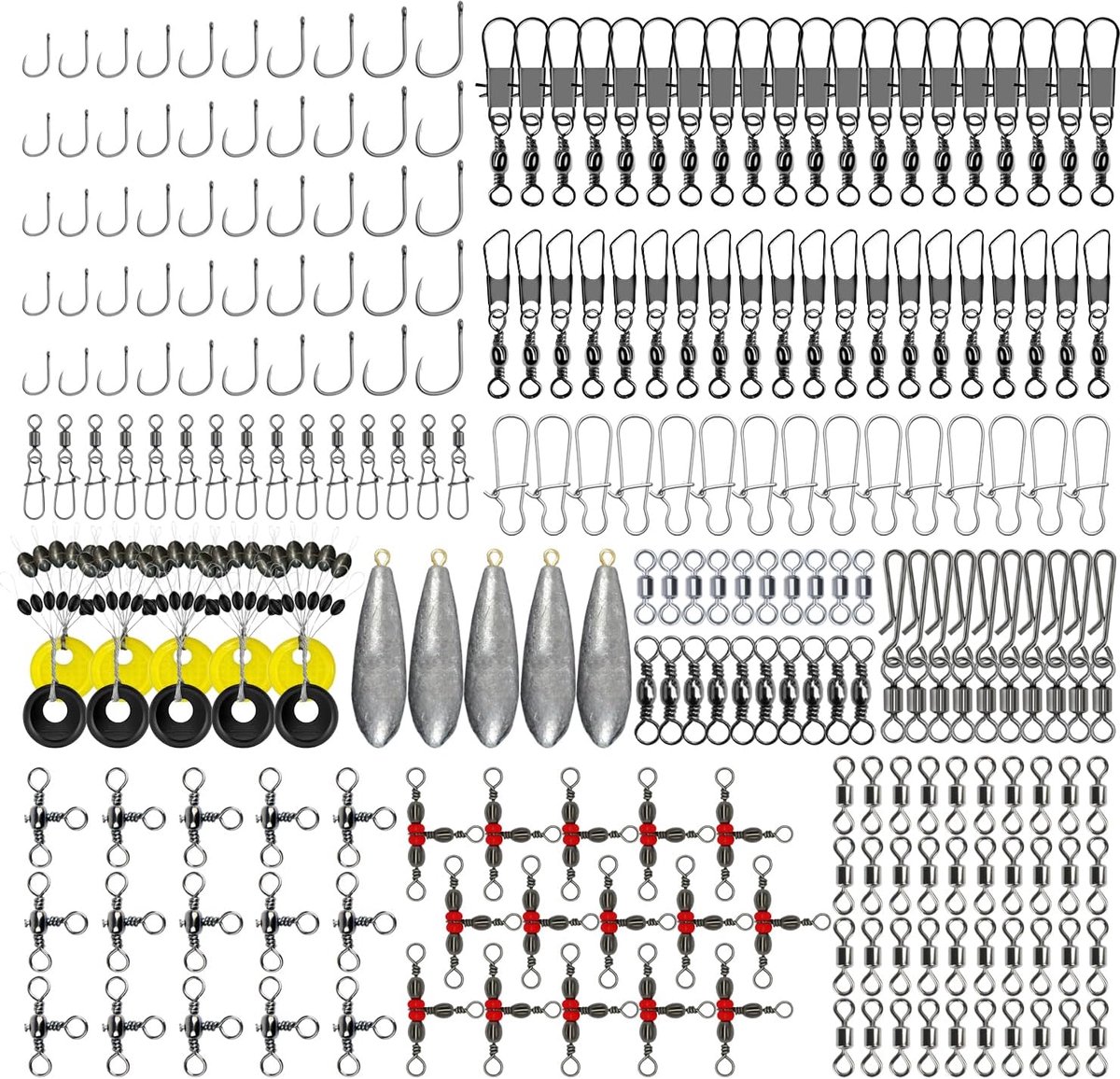 SnelShoppen - 240 Stuks Visspullen Set met 10 Vissnoeren, 50 Barbless Haakjes, 10g Lood en Lijnstoppers voor Buitenvissen | Compleet Vissersaccessoire