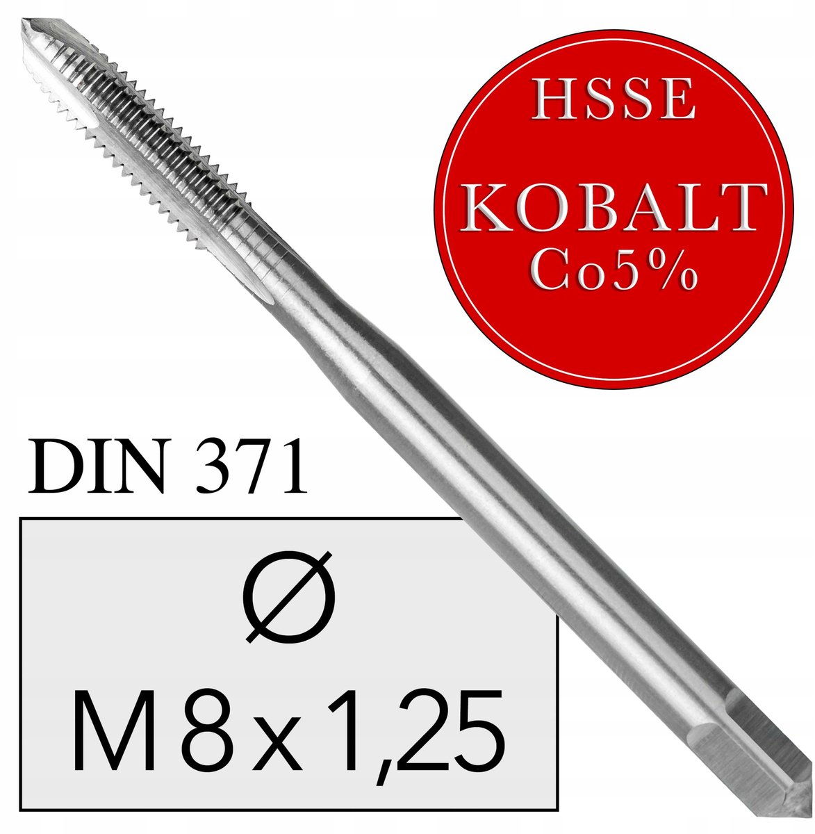 M8x1,25 Kobalt HSS Co5 Machine Tap DIN 371 Doorlopend