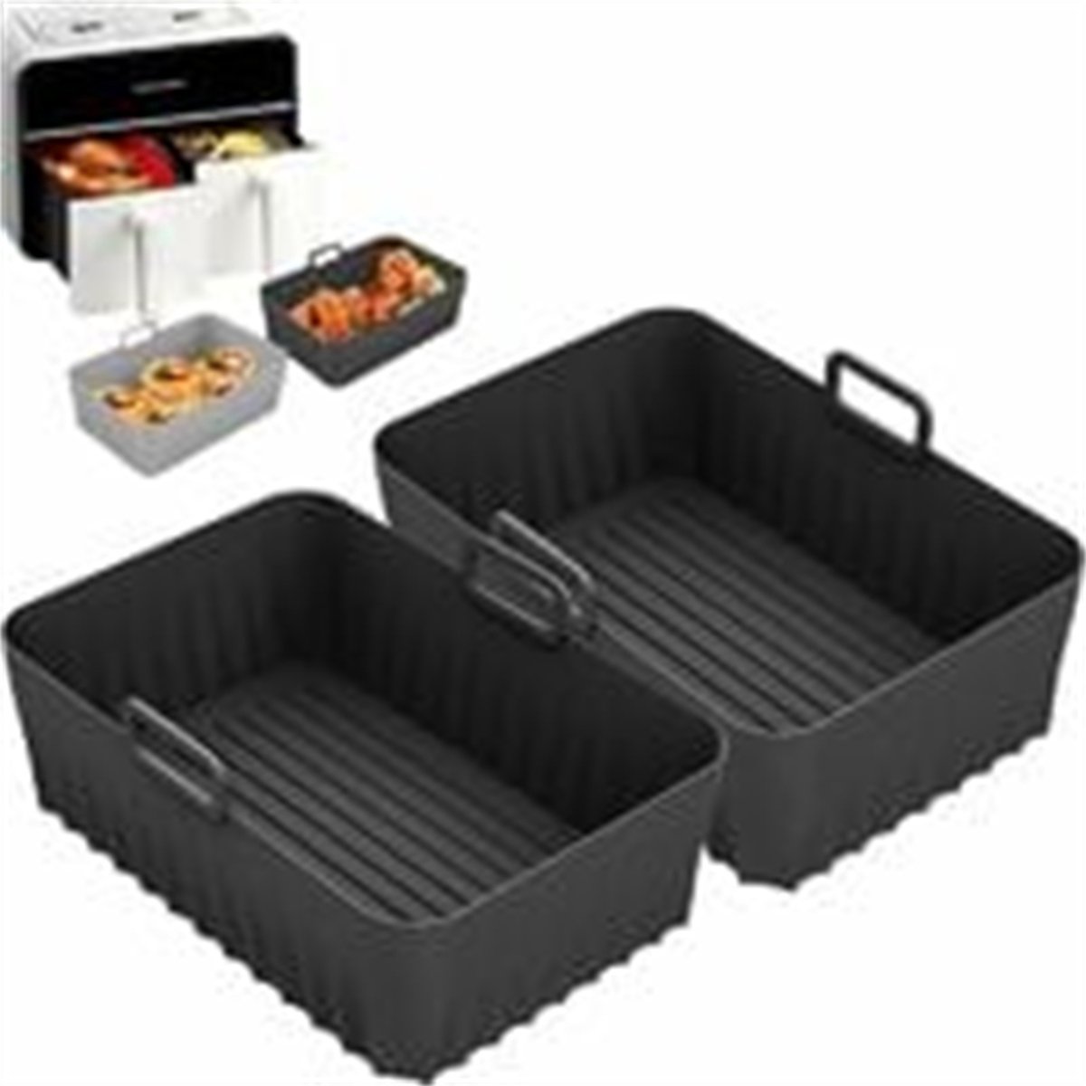 carmdering - Dual Air Fryer Silicone Liner - Heißluftfritteuse Inlegvorm - Air Fryer Accessoire - Twee-Zone Compatibiliteit - 3D Ribbel Ontwerp -Food Grade Siliconen- Veilige Handgrepen en Eenvoudige Reiniging - 2 Stuks