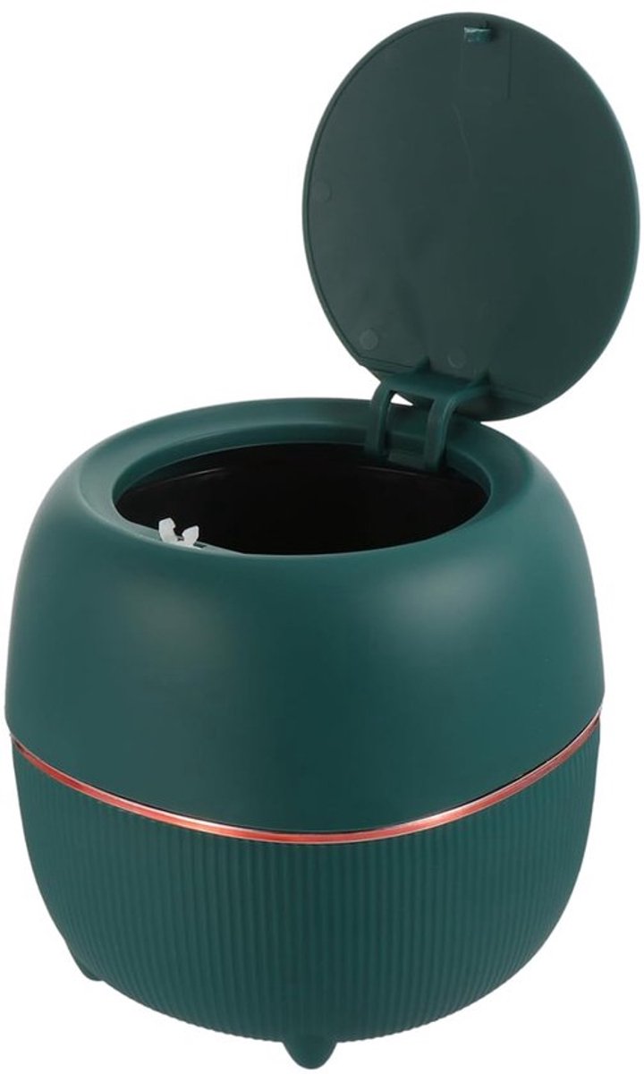 vuilnisbak-Prullenbak met deksel-Creatieve prullenbak met deksel voor op het bureau-Schattige plastic vuilnisbak voor slaapkamer-kantoor en woonkamer-Compacte afvalorganizer-Malachietgroen