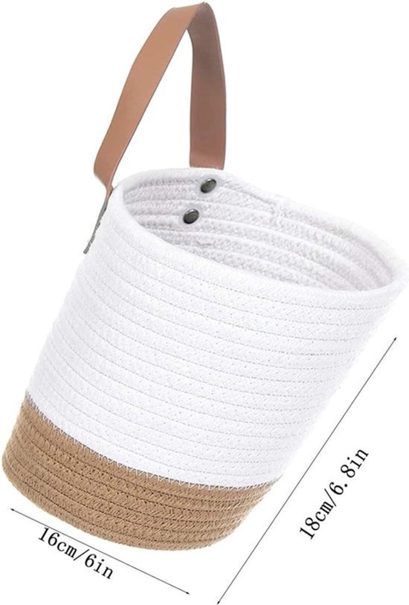 Katoenen Touw Geweven Hangende Plantenmand Set - Met PU-Handgrepen| Kleine Opbergmand voor Vetplanten, Bloemen en Kruiden