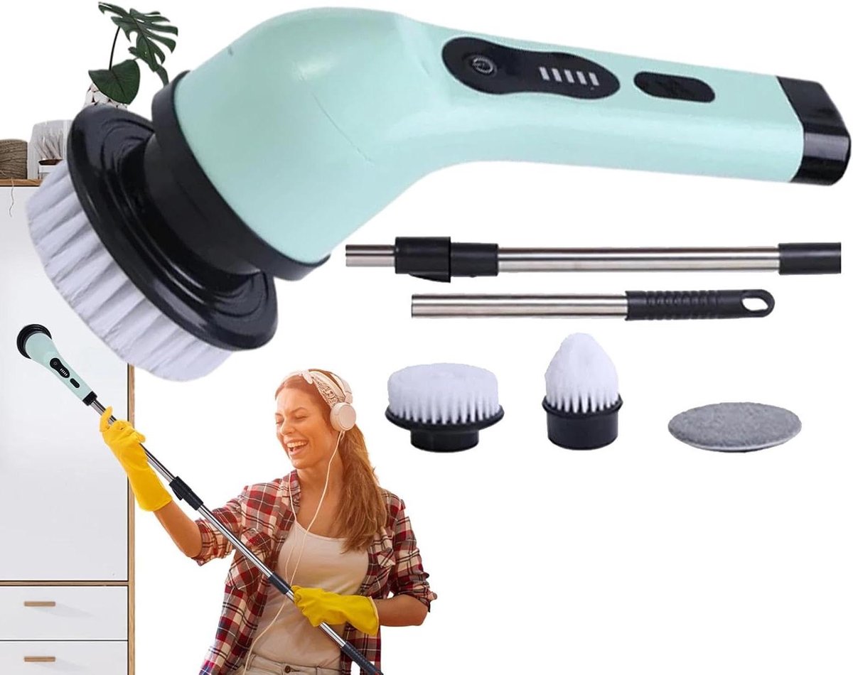 Elektrische Schrobber - Doucheborstel Draadloos - Badkamer Reinigen - Verstelbare Verlenggreep - 44x17x9 cm - Multifunctioneel