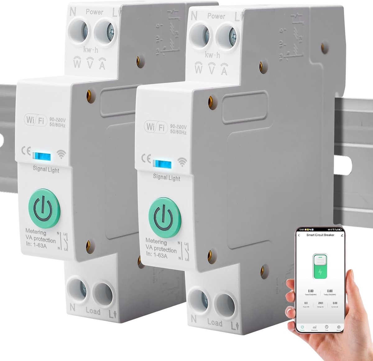WiFi Smart Circuit Breakers 2pcs - 1P DIN Rail - Draadloze afstandsbediening - Maak je apparaten slim - SnelShoppen