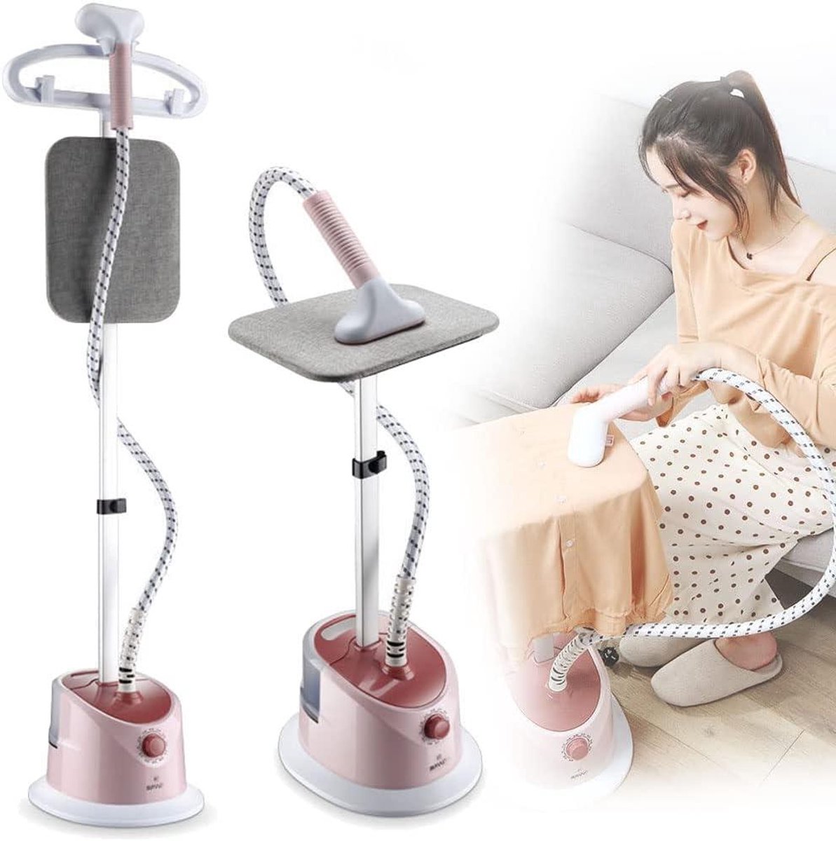 Standing Garment Steamer - Kledingstomer Vertical - Kreukvrije Kleding - 9 Gaats Nozzle - 1.7L Tank - Roze
