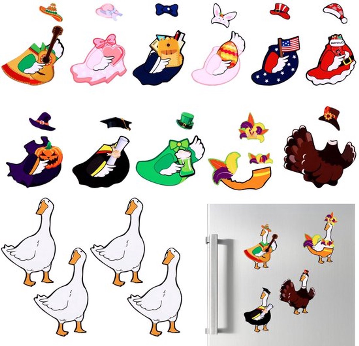 15 stuks koelkastmagneet in de vorm van een gans op de veranda, magneet voor aankleden in de vorm van een gans voor leuke vakantiedecoratie, cruisedeur, koelkastkluisjes, garagedecoraties